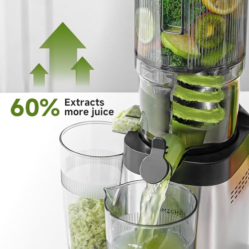 AMZCHEF Cold Press Juicer, 5.4" Whole Fruit Self-Feeding Slow Juicer - color: Silver, size: 5.4 Inch
