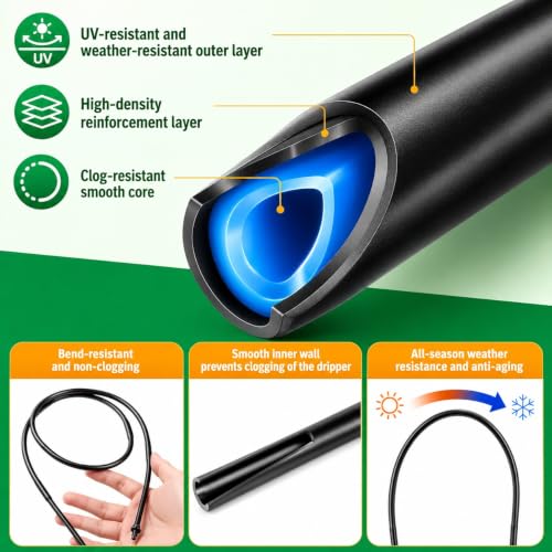 1/4 Drip Irrigation Tubing 100FT, Built-in 0.5 GPH Emitters, 6 Inch Spacing - size: 100FT