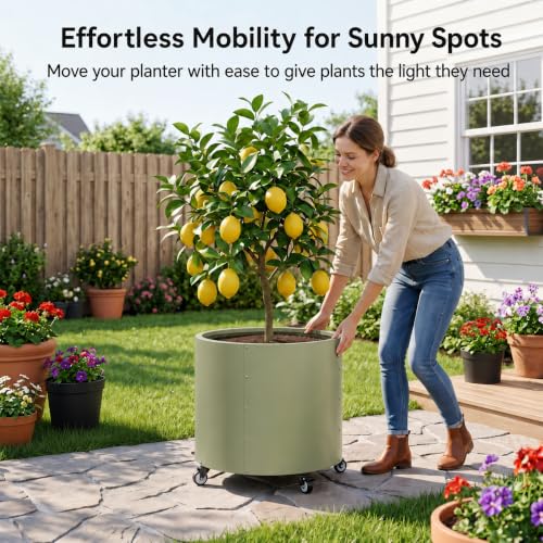 2 Pack Rolling Planter for Tree,30 Gallon Large Metal Tree Pots for Outdoor - color: Green
