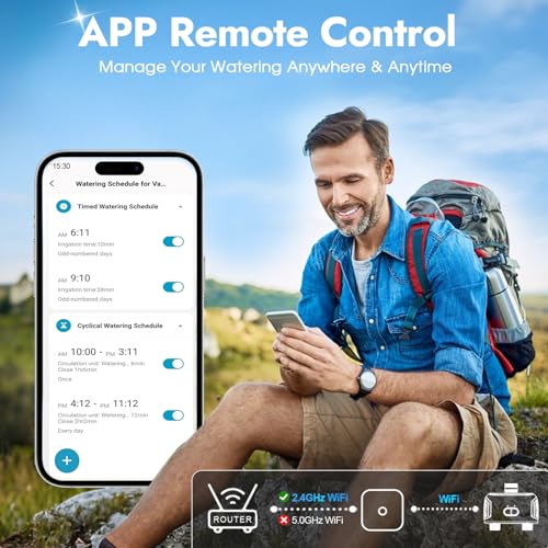 2 Zones WiFi Water Timer Brass Inlet and Outlet, Sprinkler Timer for Garden Hose, APP Remote Control WiFi Hose Timers with Gateway, Voice Control with Alexa, Rain Delay and Manual Mode for Watering - color: Black Grey