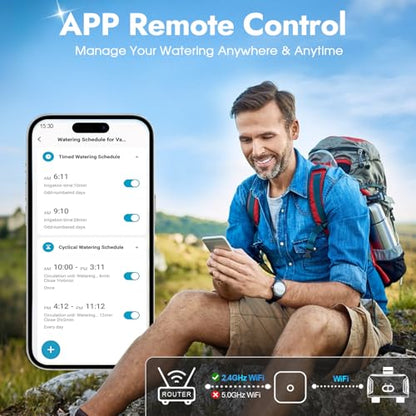 2 Zones WiFi Water Timer Brass Inlet and Outlet, Sprinkler Timer for Garden Hose, APP Remote Control WiFi Hose Timers with Gateway, Voice Control with Alexa, Rain Delay and Manual Mode for Watering - color: Black Grey