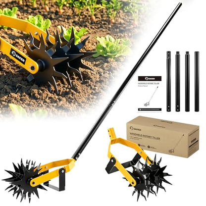 Saker 2-in-1 Rotary Cultivator Hand Tiller with Long Handle