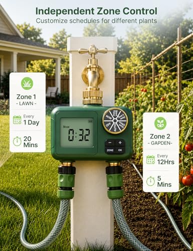 MOES 2-Zone Water Timer for Garden Lawn Hose, Brass 3/4 Inlet & Outlets - size: 2 Zones