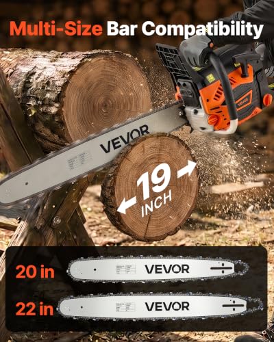VEVOR Gas Powered Chainsaw 20 & 22 Inch 62CC 3.8HP 2 Stroke Engine Saw - size: 62CC-20&22in