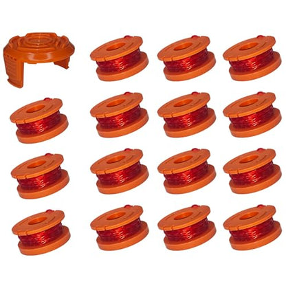 A ANLEOLIFE 16 Pack WA0010 Weed Eater Line Spool for Worx String Trimmers, 10ft 0.065" Auto-Feed Replacement Spools (15 Spools + 1 Cap) - style: 15 Spools + 1 Cap