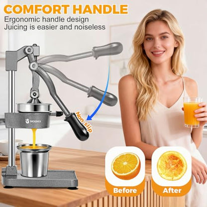 Cast Iron Manual Citrus Juicer Press, Heavy Duty Fruit Squeezer - color: Silver