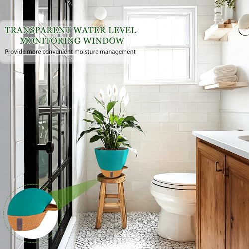 2 Pack 10 inch Plant Pots, Plastic Self Watering Planters - color: Turquoise, size: 10 inches