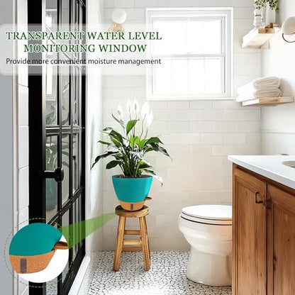 2 Pack 10 inch Plant Pots, Plastic Self Watering Planters - color: Turquoise, size: 10 inches