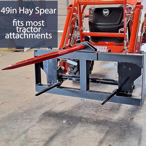2 Pack 49" Heavy Duty Hay Spear, 4500LB Bale Spike with Tapered Tip, Quick-Tach System for Tractor, Skid Steer, Loader