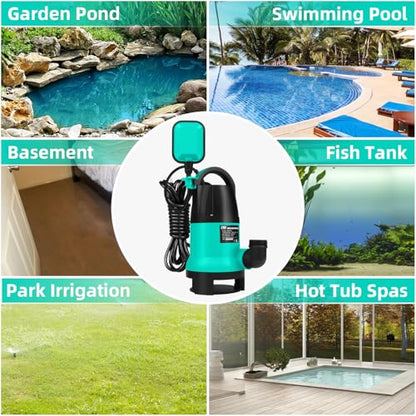 Prostormer 1HP 3700GPH Submersible Sump Pump with Automatic Float Switch - color: Green
