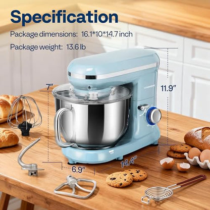 VIVOHOME Stand Mixer, 6-Quart Tilt-Head Kitchen Mixer with Bowl, Blue - color: Pastel Blue