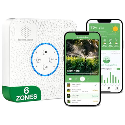 ImoLaza 6 Zone WiFi Smart Sprinkler Controller, ET Master Irrigation Timer - color: White-6 Zone