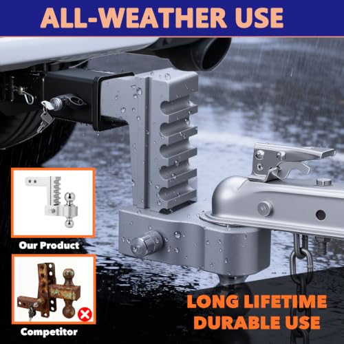 2" Aerospace Aluminum Trailer Hitch with 6 Inch Rise/Drop & 12,500 lbs GTW - color: Silver
