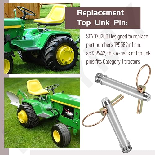 S07070200 Cat 1 Top Link Pin Hitch Accessories, 4 Pack, Replace 195589m1, ac339942 for Category 1 Tractors, 5-1/2, 3/4"