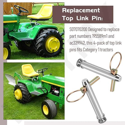 S07070200 Cat 1 Top Link Pin Hitch Accessories, 4 Pack, Replace 195589m1, ac339942 for Category 1 Tractors, 5-1/2, 3/4"