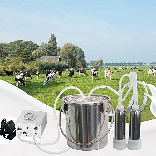 3L Cow Electric Milking Machine, Automatic Rechargeable Battery Powered Pulsation Vacuum Pump with 2 Teat Cups Stainless Steel Bucket for Goat(Battery Model) - color: Cow, size: 3LBattery