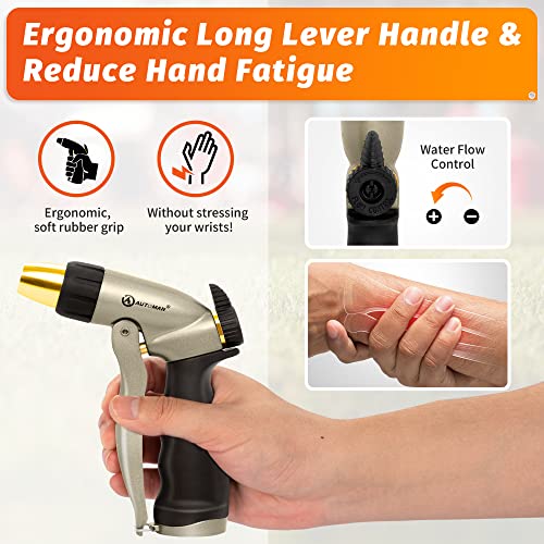 AUTOMAN Garden Hose Nozzle - 100% Metal High Pressure Spray Nozzle, Adjustable Spray Patterns, Labor-Saving, Heavy Duty for Garden Watering, Car Washing, Window Cleaning, Pets Showering - color: Metalic Sand
