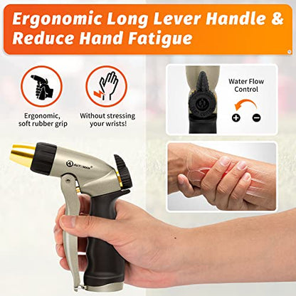 AUTOMAN Garden Hose Nozzle - 100% Metal High Pressure Spray Nozzle, Adjustable Spray Patterns, Labor-Saving, Heavy Duty for Garden Watering, Car Washing, Window Cleaning, Pets Showering - color: Metalic Sand