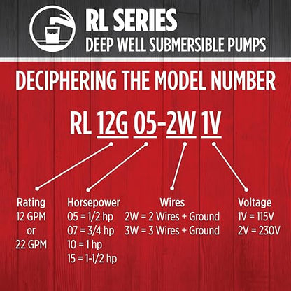 Red Lion RL22G10-3W2V Submersible Well Pump, 1 HP, 3-Wire, 230V, 22 GPM - style: 1 HP, 22 GPM