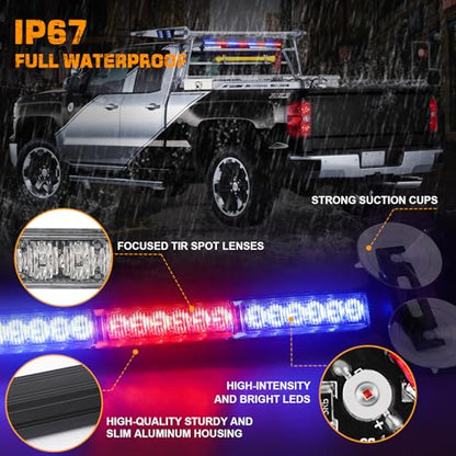 XRIDONSEN 35 inch Traffic Advisor Light Bar 48 LED Red Blue Lights - color: Red/Blue