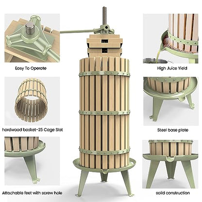 7.9 Gallon Green Fruit and Wine Press, Manual Cider Juice Maker with Solid Beech Wood Basket & Heavy-Duty Stand for Apples, Grapes, Berries - color: Green, size: 7.9 Gallon