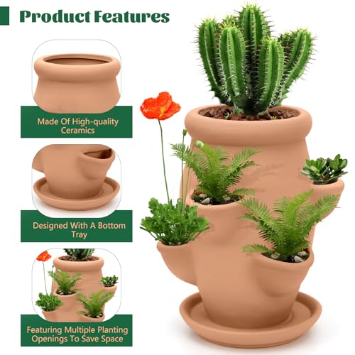 Small Strawberry Tower Pot Planter,Vertical Multi Pocket Ceramic Strawberry Succulent Planter Tower for Outdoor Plants