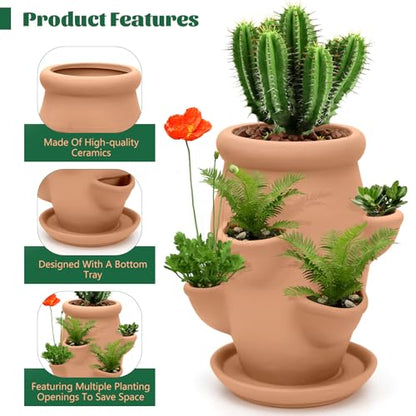 Small Strawberry Tower Pot Planter,Vertical Multi Pocket Ceramic Strawberry Succulent Planter Tower for Outdoor Plants