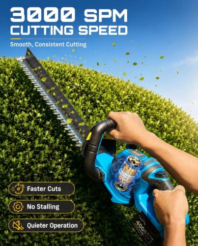 SEESII 22" Hedge Trimmer Cordless, 20V Electric Bush Trimmer, 2 Batteries - color: Sky Blue
