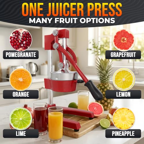 Cast Iron Juicer Hand Press, Heavy-Duty Squeezer (Red) - color: Red