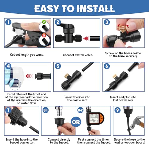 Kalolary 100FT Misting Cooling System with Timer and 30 Brass Mist Nozzles - size: 100FT with Water Timer