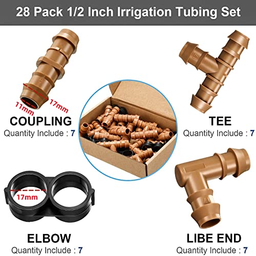 Boao 28 Pcs 1/2 Inch Drip Irrigation Fitting Barbed Connectors Parts
