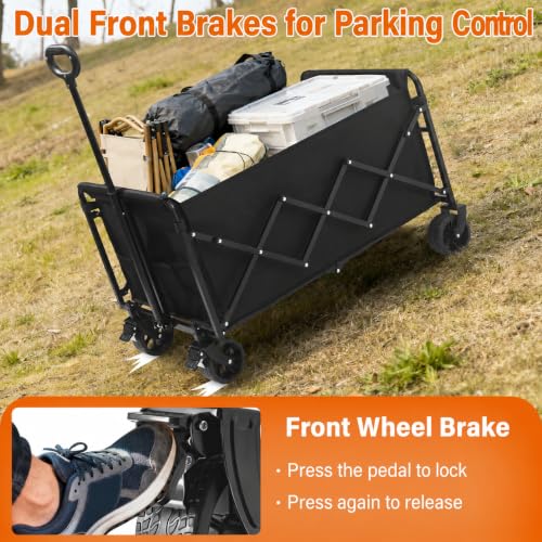 Wagons Carts Foldable, 500 lb 220L Collapsible Wagon with Brakes - color: Charcoal