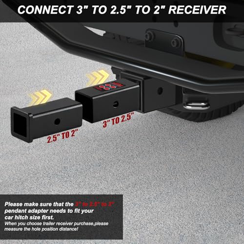 TOPTOW 64027HP Trailer Hitch Adapter 3" to 2-1/2" and 2-1/2" to 2" Hitch Reducer Sleeve Carbon Steel, 5/8 inch Pin & Clip Included