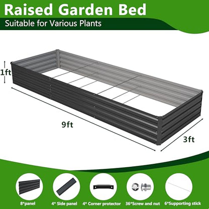 2PCS 9x3x1ft Galvanized Raised Garden Bed,Outdoor Planter Box Metal Patio Kit Planting Bed for Vegetables Flowers Herb,Black - size: 9x3x1(2PCS), style: Black
