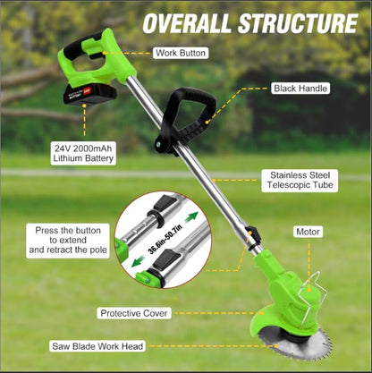 Cordless Weed Wacker Eater, String Trimmer Battery Powered Lawn Trimmer - color: Black-green