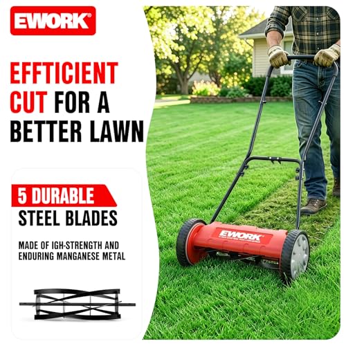 EWORK Push Reel Lawn Mower 23" with 5-Blade Cutting System for Lawn Care