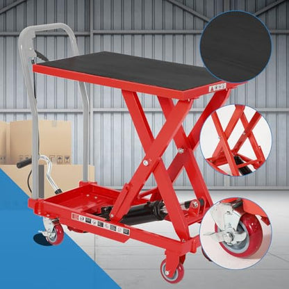 Garvee Single Scissor Hydraulic Lift Table Cart 500 LBS Capacity, Red