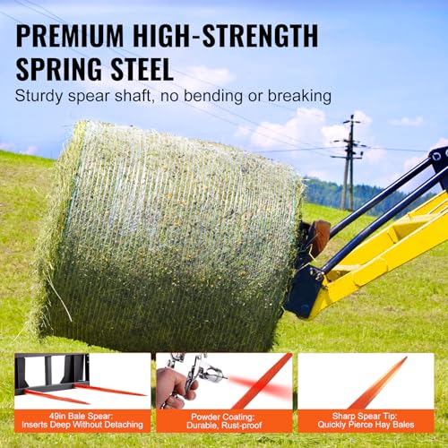 VEVOR 49" Hay Spear, Bale Spears 3000lbs Loading Capacity, Skid Steer Loader Tractor Attachment 2pcs Spears, Quick Attach Spike Forks - style: 49" Horizontal Assembly