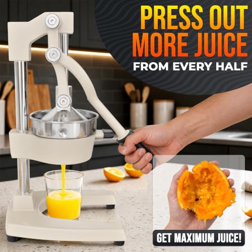 Cast Iron Juicer Hand Press, Heavy-Duty Squeezer (White) - color: White