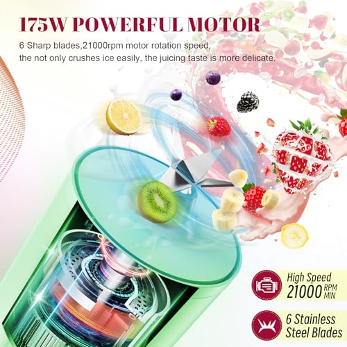 HOMEXUP Portable Personal Blender 17oz, 175W Smoothie Maker,Green - color: Green
