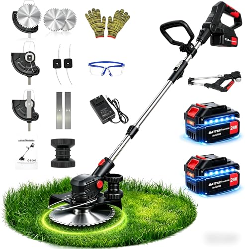 Cordless String Trimmer, 8in Weed Wacker with 2 x 4.0Ah Batteries Foldable - color: Black
