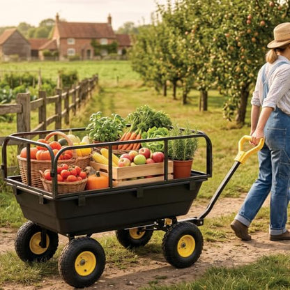 BorealBear Heavy-Duty Garden Dump Cart with Removable Side Rails, 4-Wheel
