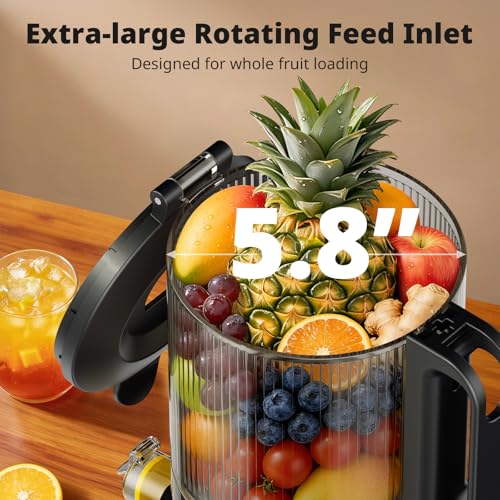 AIRMSEN Juicer Machines, 5.8" Large Feed Chute Cold Press Juicer, 300W