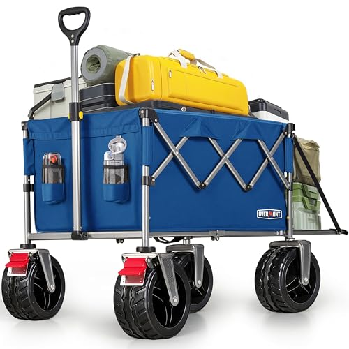 Overmont Folding Wagon with Tailgate, 300 lb Heavy Duty Collapsible Cart - color: Blue