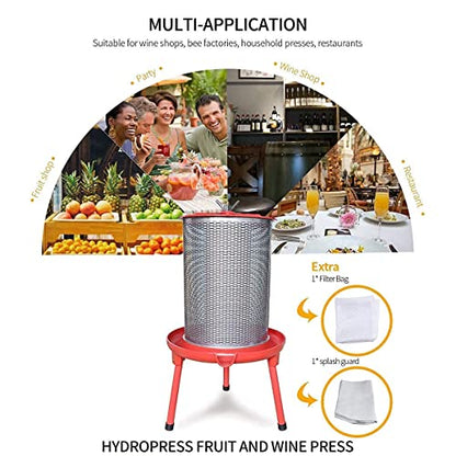 Hydraulic Fruit Wine Press with Fruit and Apple Crusher - Electricity-Free/Water-powered Cider Wine Bladder Press, Natural Juice Making
