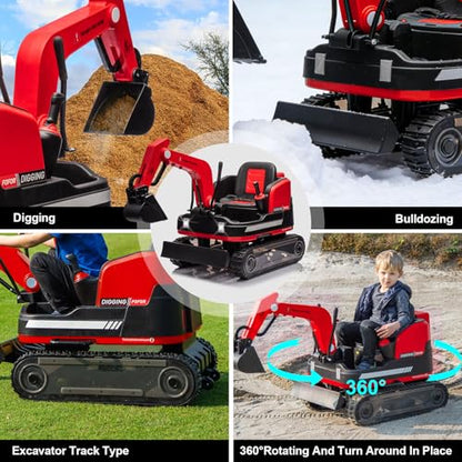 JOYLDIAS 360 Degree Rotating Ride On Excavator and Bulldozer - color: Red