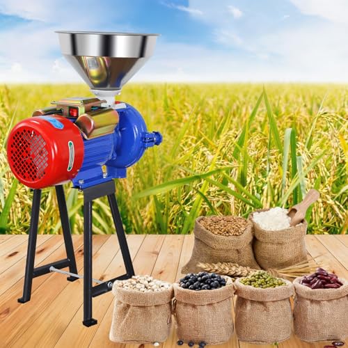 Electric Grain Mill Grinder, 3000W 110V Spice Grinders, Commercial Corn Mill with Funnel & Switch, Thickness Adjustable Feed Mill Powder Machine, Heavy Duty Wheat Flour Cereals Grinder