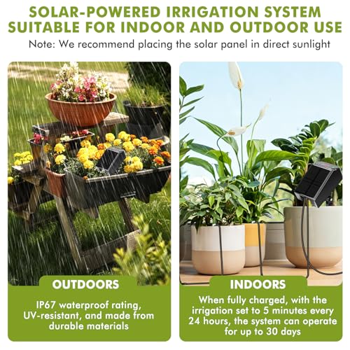 Maxmartt Solar Automatic Drip Irrigation Kit System, Solar Powered Auto Easy DIY Watering Device Supported Pots Plants, 6 Timing Modes with Anti-Siphoning Device
