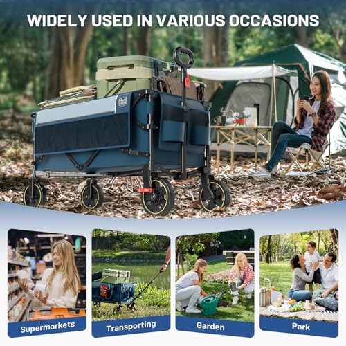 Timber Ridge Collapsible Wagon Cart with Brakes - color: Blue, size: 200L