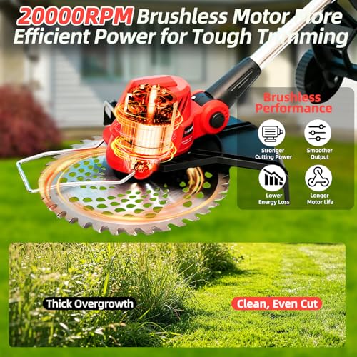 Cordless Weed Wacker with 2 x 4.0Ah Batteries and Wheel - color: Red